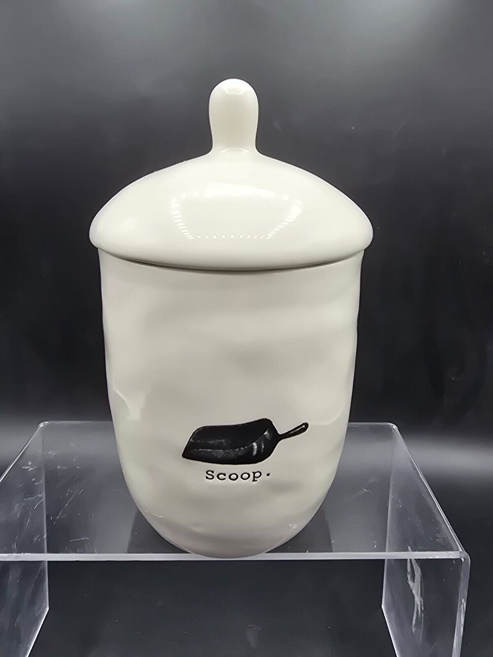 Rae Dunn Scoop. With Small Font Canister Jar & Lid White Ceramic 6” Tall & Lid